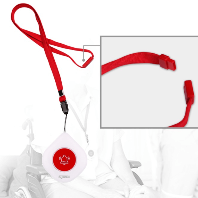 Senior pressing alert button for emergency